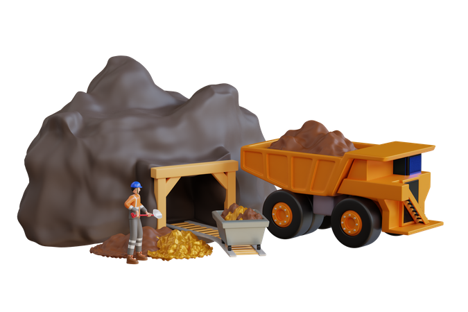 Transporting truck at the entrance of gold mine  3D Icon