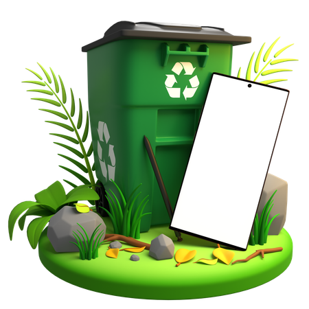 Trash Bin Mobile Mockup  3D Illustration