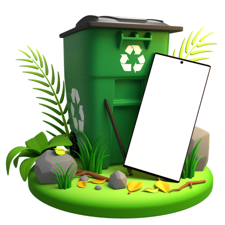 Trash Bin Mobile Mockup  3D Illustration
