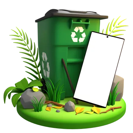 Trash Bin Mobile Mockup  3D Illustration