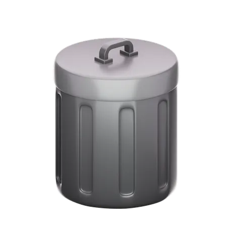 A Sleek Cylindrical Modern Trash Can With A Swing Lid Rendered In A Metallic Finish Symbolizing Clean Design In Waste Disposal 3D Icon
