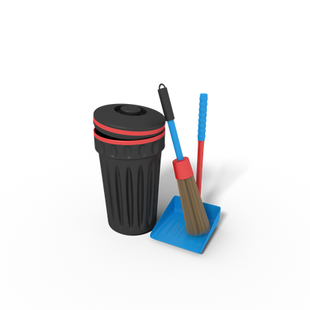 Trash Can And Broomstick  3D Icon