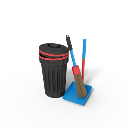 Trash Can And Broomstick 3D Icon