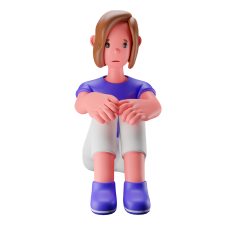 Traurige Frau sitzt auf dem Boden  3D Illustration