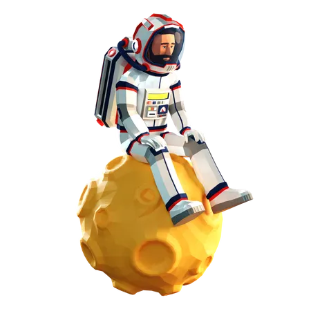 Trauriger Astronaut im Raumanzug sitzt auf dem Mond  3D Illustration