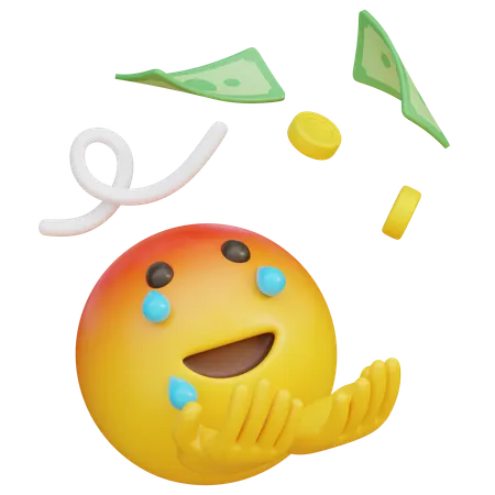 Trauriger Gesichtsausdruck mit wegfliegendem Geld-Emoji  3D Icon
