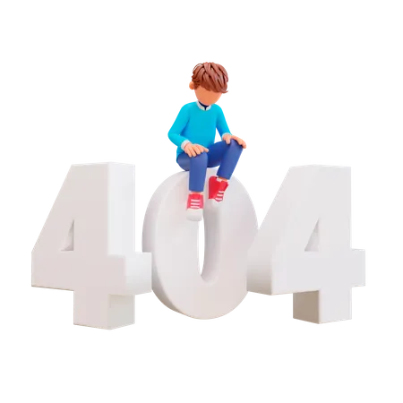 Trauriger Junge mit 404-Fehler  3D Illustration