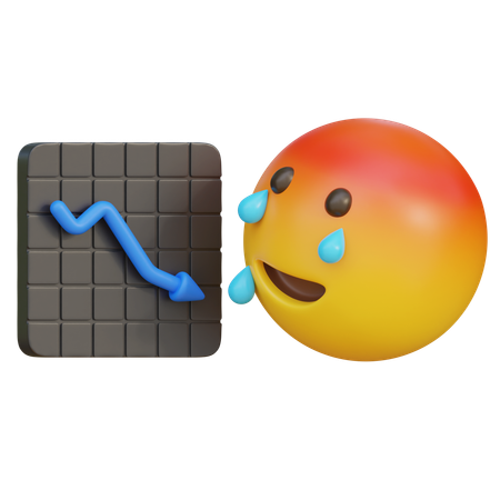 Trauriges Emoticon, das auf eine Abwärtskurve blickt  3D Icon