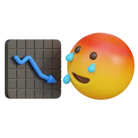 Trauriges Emoticon, das auf eine Abwärtskurve blickt  3D Icon