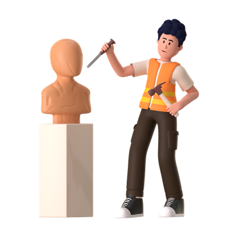 Travail de l'homme faisant sculpter la roche  3D Icon