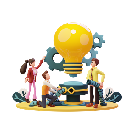 Travail d'équipe pour construire une lampe à ampoule  3D Icon