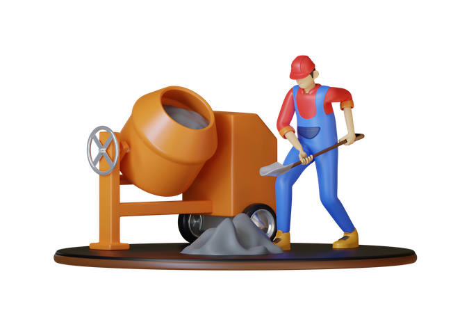 Travailleur avec une pelle  3D Icon