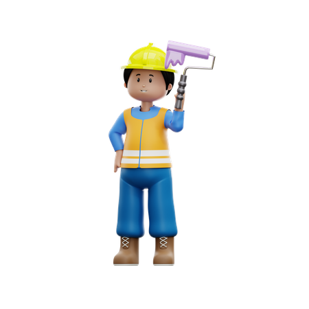 Travailleur de la construction avec rouleau à peinture  3D Icon