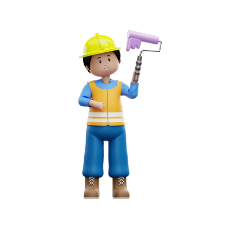 Travailleur de la construction avec rouleau à peinture  3D Icon
