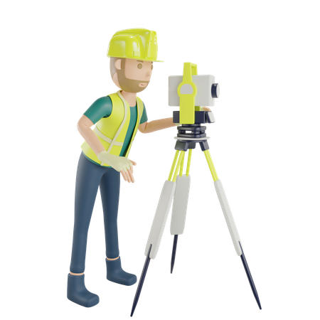 Travailleur mesurant avec des arpenteurs-géomètres  3D Icon