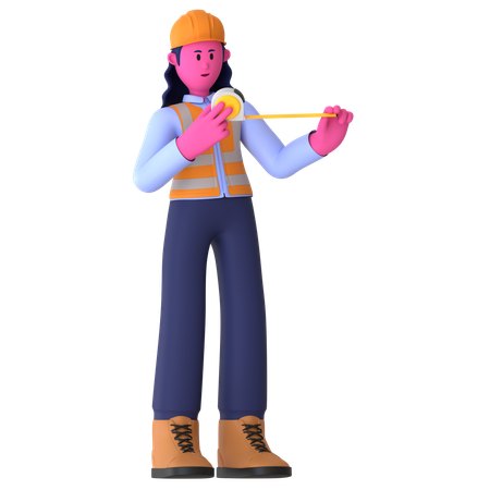 Travailleuse tenant un ruban à mesurer  3D Icon