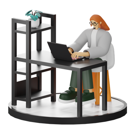 Travailleuse travaillant sur un ordinateur  3D Illustration