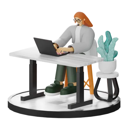 Travailleuse travaillant sur un ordinateur  3D Illustration