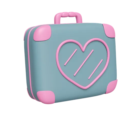 3 D Close Suitcase With Heart Shaped Pattern Isolated Summer Travel Concept 3 D Render Illustration 3D Icon