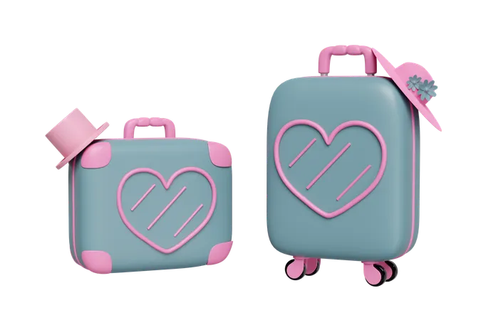 3 D Close Suitcase With Heart Shaped Pattern Hat Isolated Summer Travel Concept 3 D Render Illustration 3D Icon