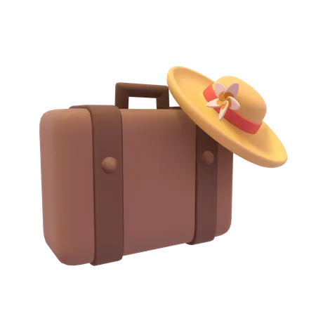 Introducing Our Dynamic 3 D Illustration Showcasing Essential Travel Companions A Classic Suitcase And A Stylish Hat Perfect For Crafting The Ultimate Getaway Visuals 3D Icon