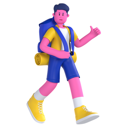 Travel boy with Backpack  3D Illustration