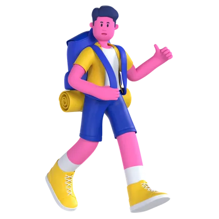 Travel boy with Backpack  3D Illustration