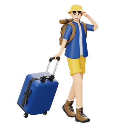 Travel Carrying Suitcases  3D Illustration