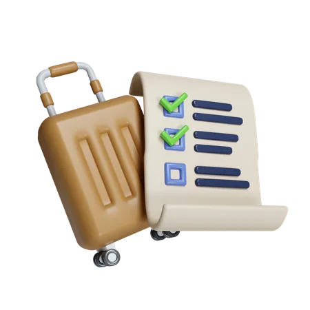 3 D Blue Suitcase And Checking Listed Icon Document Icon Isolated On White Background 3 D Rendering Illustration Clipping Path 3D Icon
