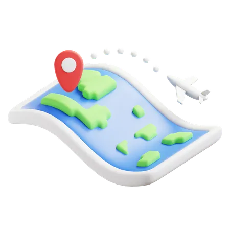 Travaling Map With Airplane 3D Icon