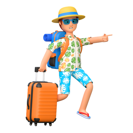 Traveler carrying suitcase  3D Illustration