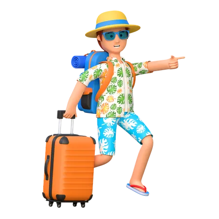 Traveler carrying suitcase  3D Illustration