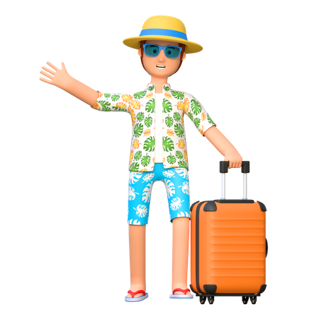 Traveler carrying suitcase  3D Illustration