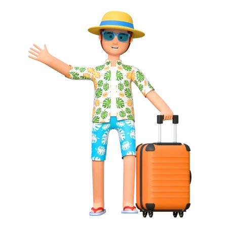 Traveler carrying suitcase  3D Illustration