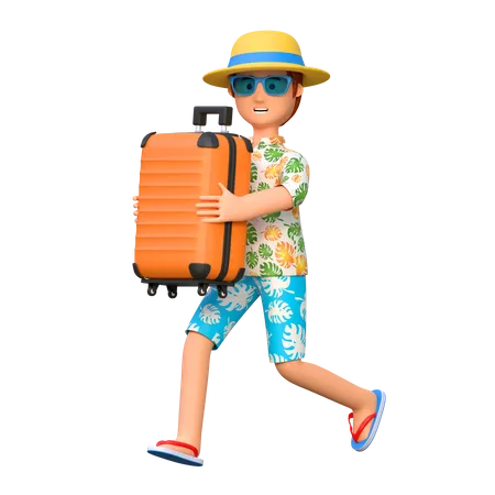 Traveler carrying suitcase  3D Illustration