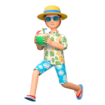 Traveler drinking coconut  3D Illustration