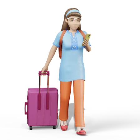 Traveler Finding Location In Phone  3D Illustration