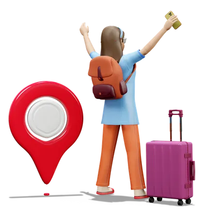 Traveler Finding Location In Phone 3D Illustration