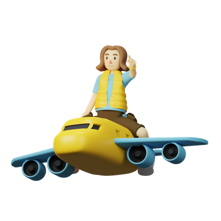 Traveler Going With Airplane  3D Illustration