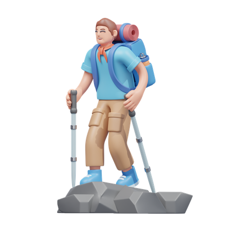 Traveler Hiking With Poles  3D Icon