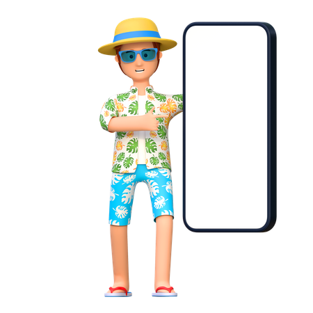 Traveler holding smartphone  3D Illustration