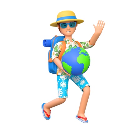 Traveler holding world globe  3D Illustration