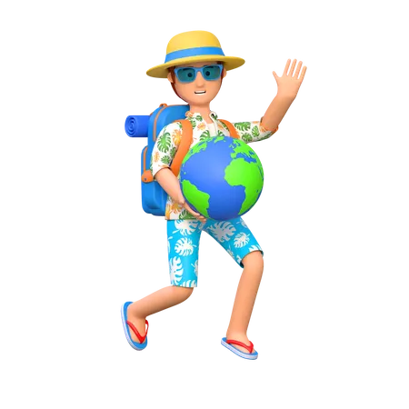 Traveler holding world globe  3D Illustration