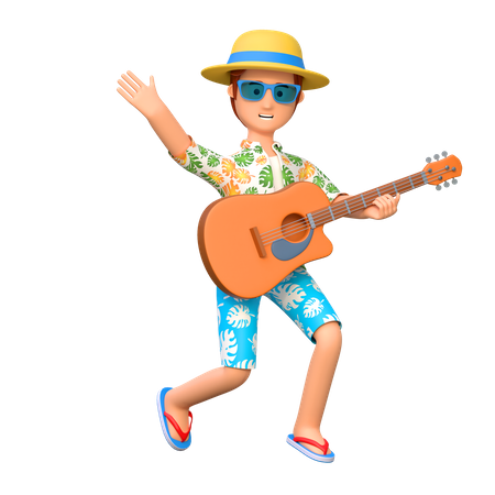 Traveler playing guitar  3D Illustration