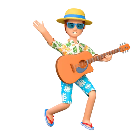 Traveler playing guitar  3D Illustration