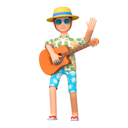 Traveler playing guitar  3D Illustration