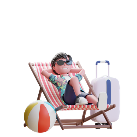 Traveler relaxing on beach chair  3D Icon