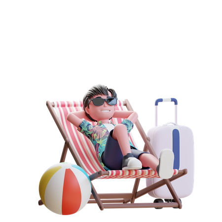 Traveler relaxing on beach chair  3D Illustration