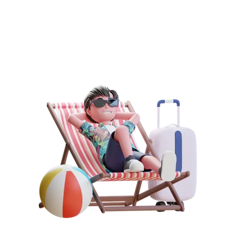 Traveler relaxing on beach chair  3D Illustration