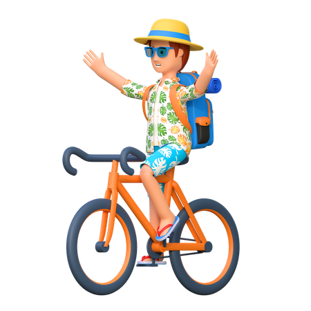 Traveler riding bicycle  3D Icon